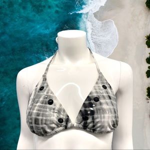 French Connection Triangle String Bikini Top Black & White Tie Dye Embellished M
